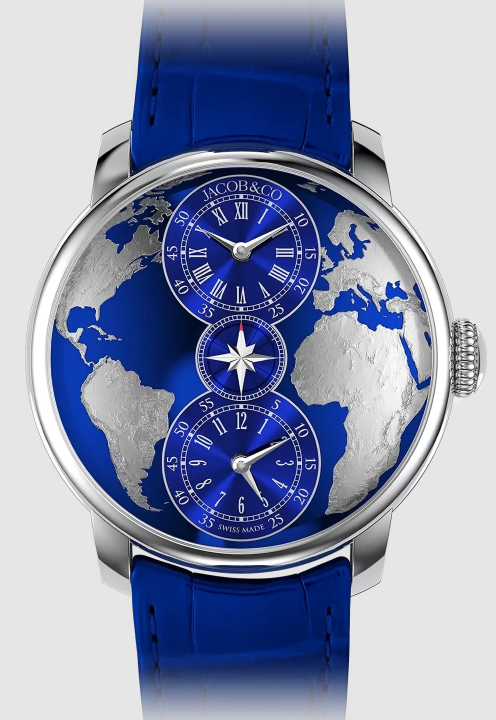 Jacob & Co THE WORLD IS YOURS DUAL TIME ZONE BLUE Replica Watch DT100.10.AA.AA.A (image for) Jacob & Co THE WORLD IS YOURS DUAL TIME ZONE BLUE Replica Watch DT100.10.AA.AA.A